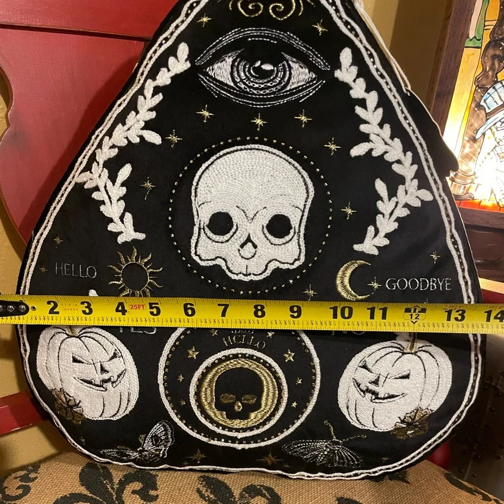 BOO COVETED HOME NWT Ouija Skull Celestial Moth Black Pillow Beads & Embroidery